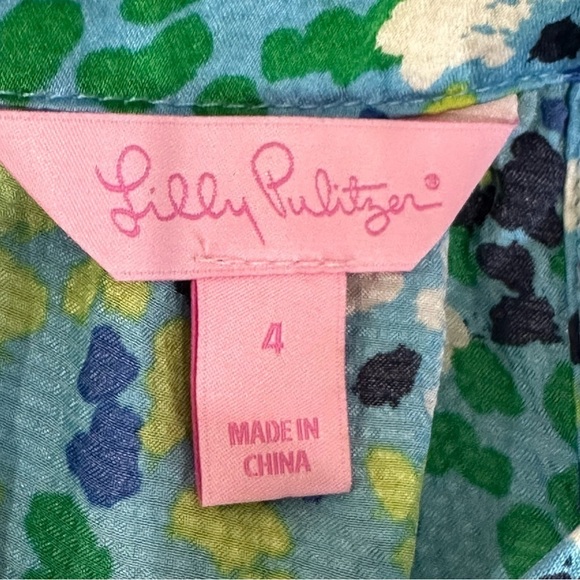 Lilly Pulitzer Silk Tank Top Blue Ruffle keyhole halter neckline - Picture 5 of 6